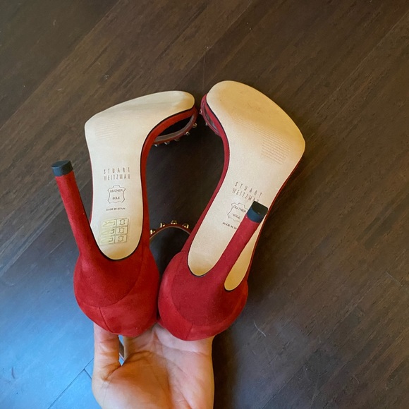 New STUART WEITZMAN Whatastud Nudistsong Suede Heels Red Heels - Picture 7 of 13